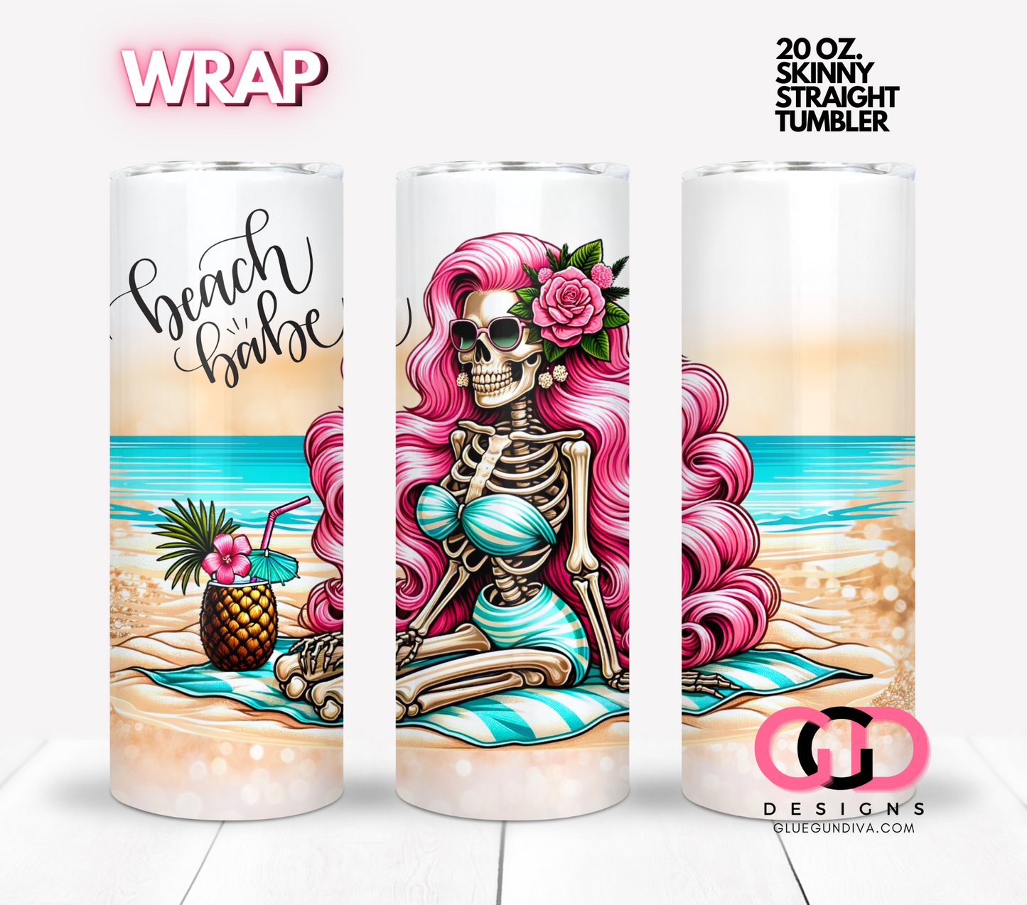 Beach Babe - Digital tumbler wrap for 20 oz skinny straight tumbler