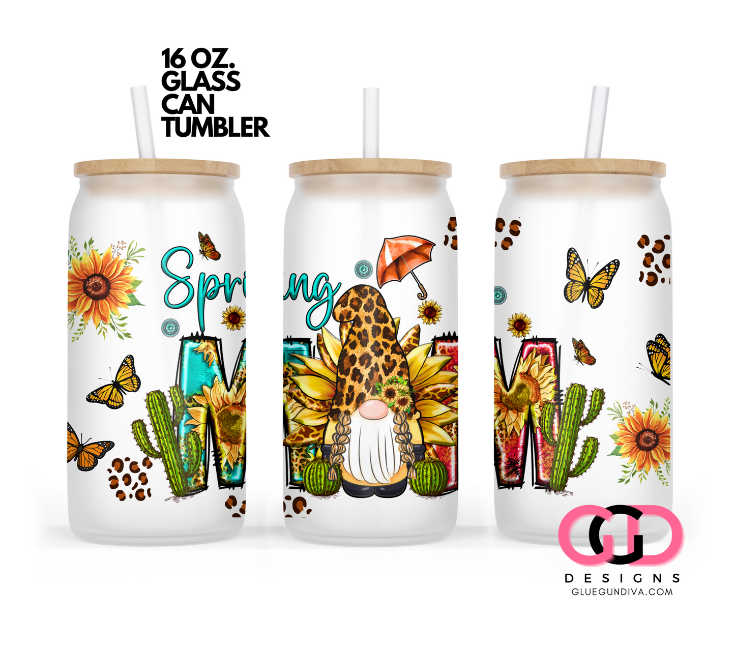 Spring Mom Gnome- Digital wrap for 16 oz glass can