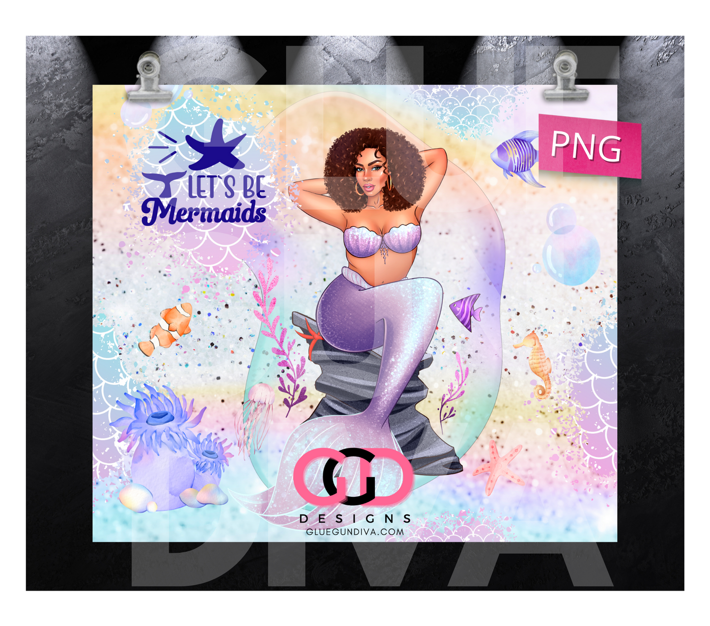 Let's Be Mermaids 2- Digital tumbler wrap for 20 oz skinny straight tumbler