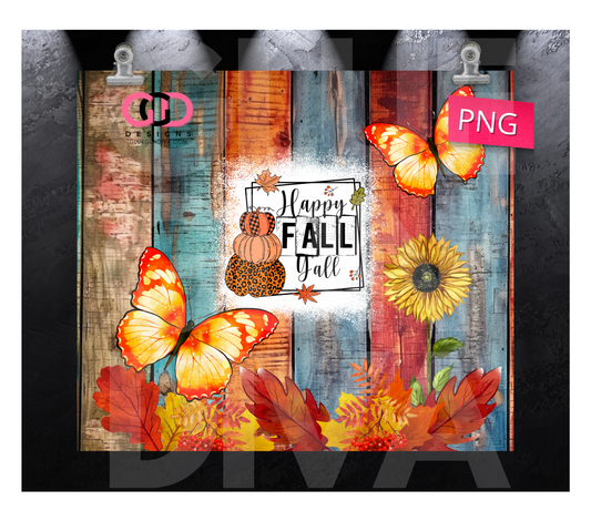 Happy Fall Y'all Wood Planks - Digital tumbler wrap for 20 oz skinny straight tumbler