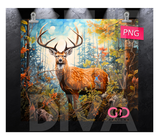 Deer in Woods- Digital tumbler wrap for 20 oz skinny straight tumbler