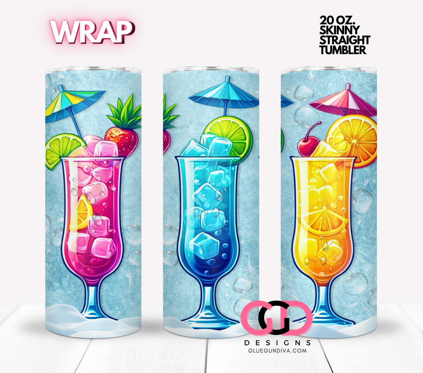 Iced Cold Cocktails - Digital tumbler wrap for 20 oz skinny straight tumbler