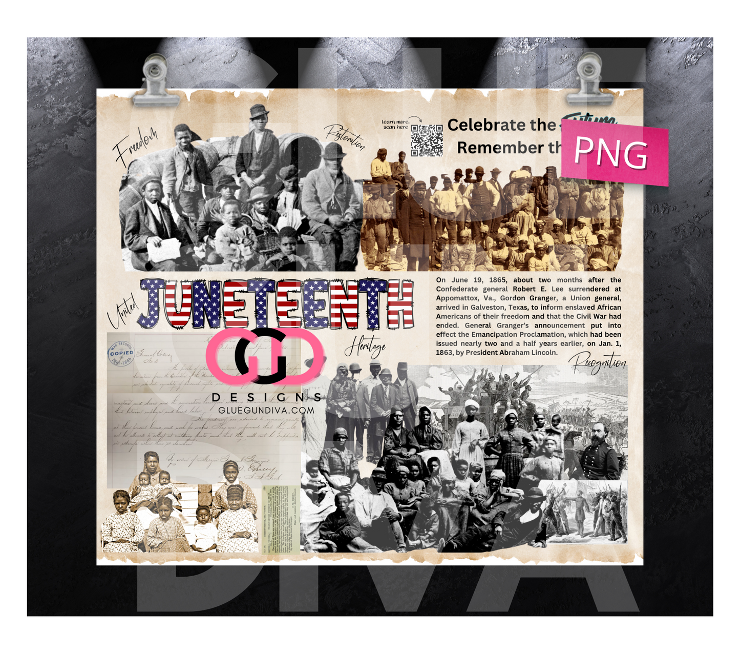 Juneteenth History- Digital tumbler wrap for 20 oz skinny straight tumbler