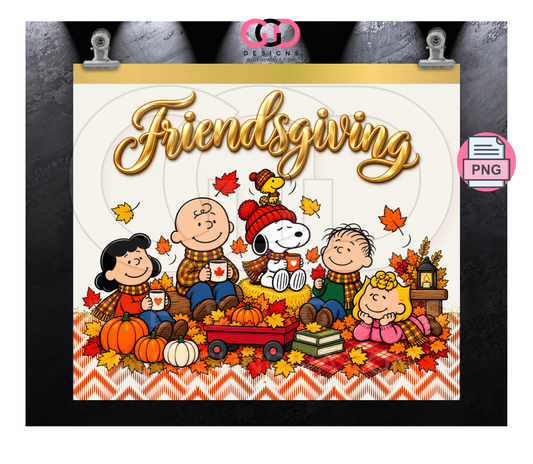 Friendsgiving Fall - Digital tumbler wrap for 20 oz skinny straight tumbler