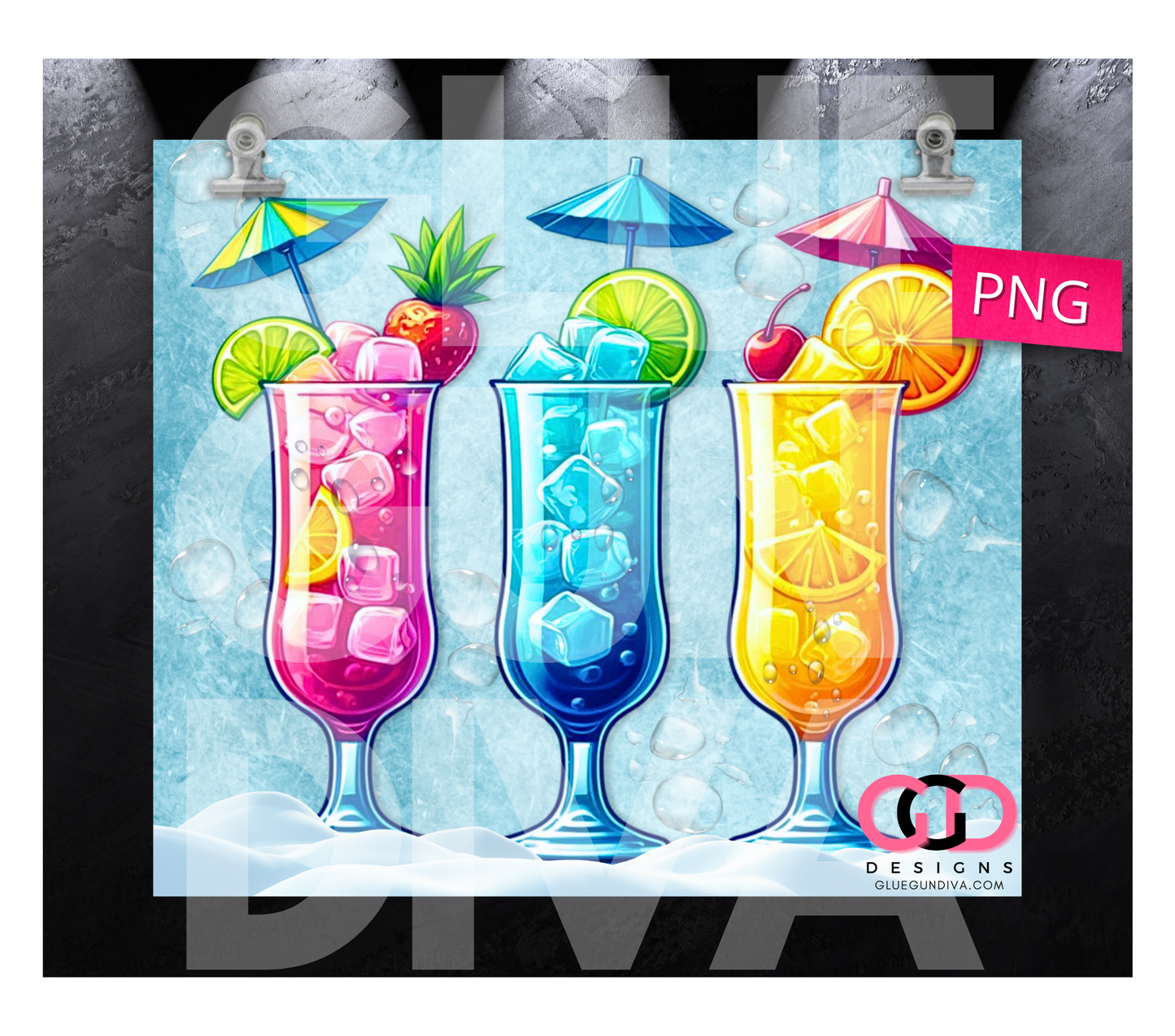 Iced Cold Cocktails - Digital tumbler wrap for 20 oz skinny straight tumbler