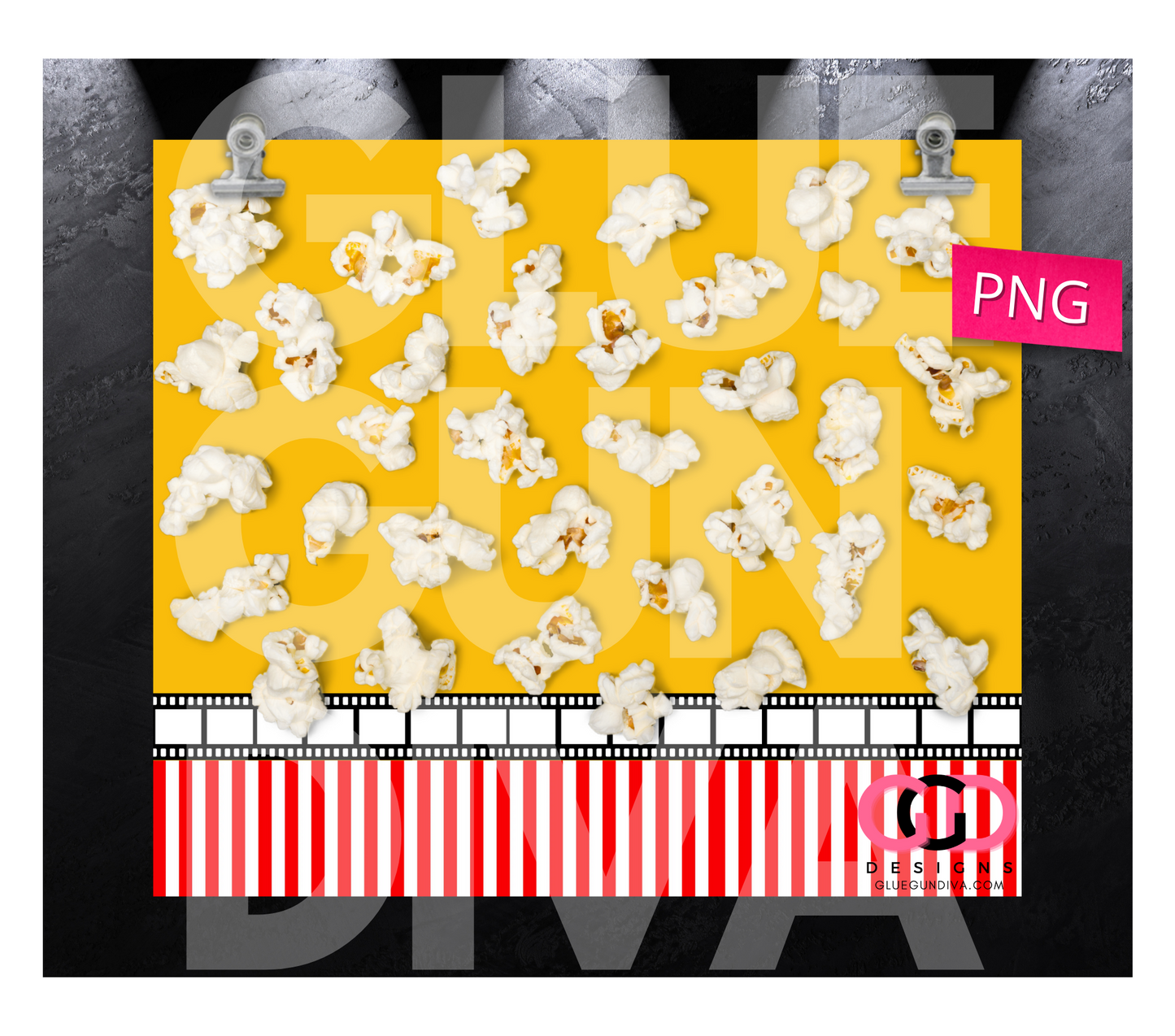 Movie Popcorn - Digital tumbler wrap for 20 oz skinny straight tumbler