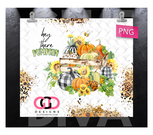 Hey There Pumpkin Leopard Sunflowers- Digital tumbler wrap for 20 oz skinny straight tumbler