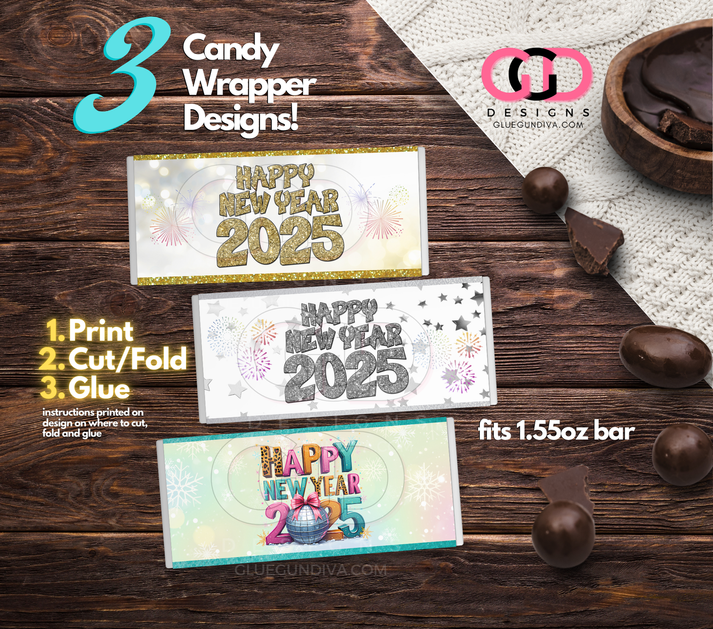 Happy New Year 2025 - Print & Cut Candy Wrappers