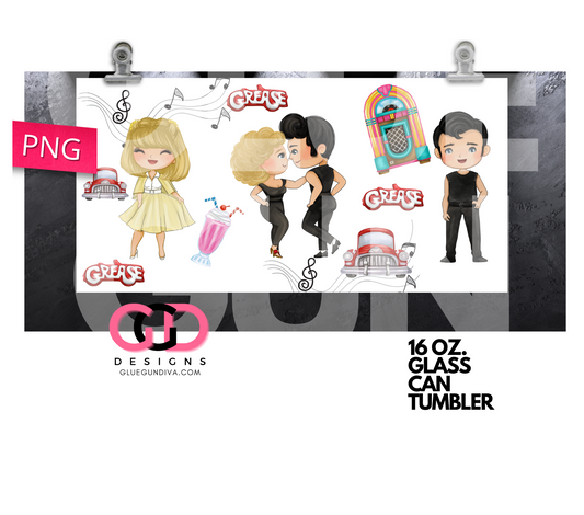 Grease Friends- Digital wrap for 16 oz glass can