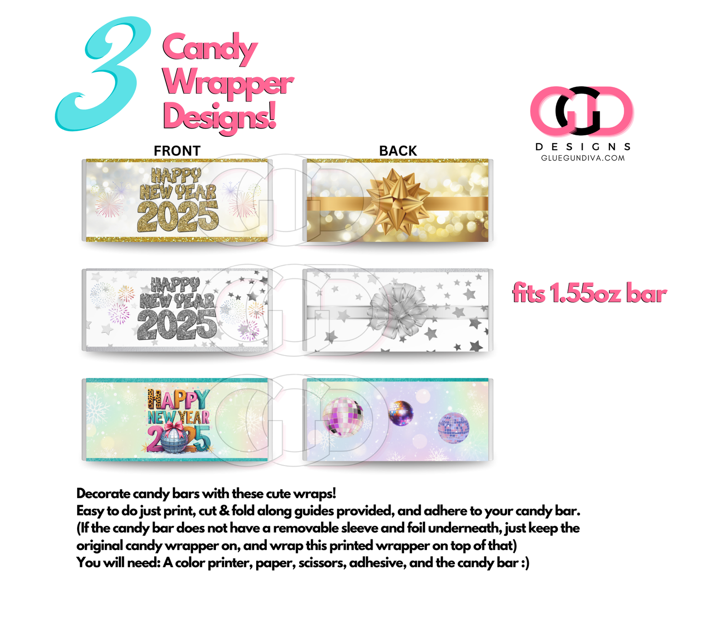 Happy New Year 2025 - Print & Cut Candy Wrappers