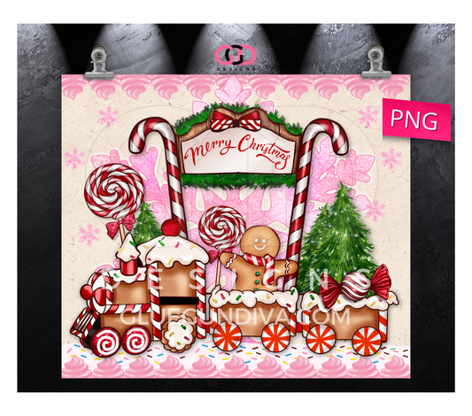 Merry Pink Ginger Christmas - Digital tumbler wrap for 20 oz skinny straight tumbler