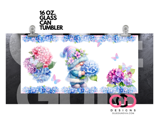 Hydrangea Gnome- Digital wrap for 16 oz glass can