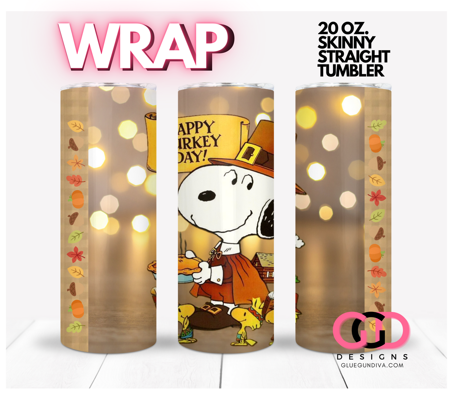 Happy Turkey Day - Digital tumbler wrap for 20 oz skinny straight tumbler