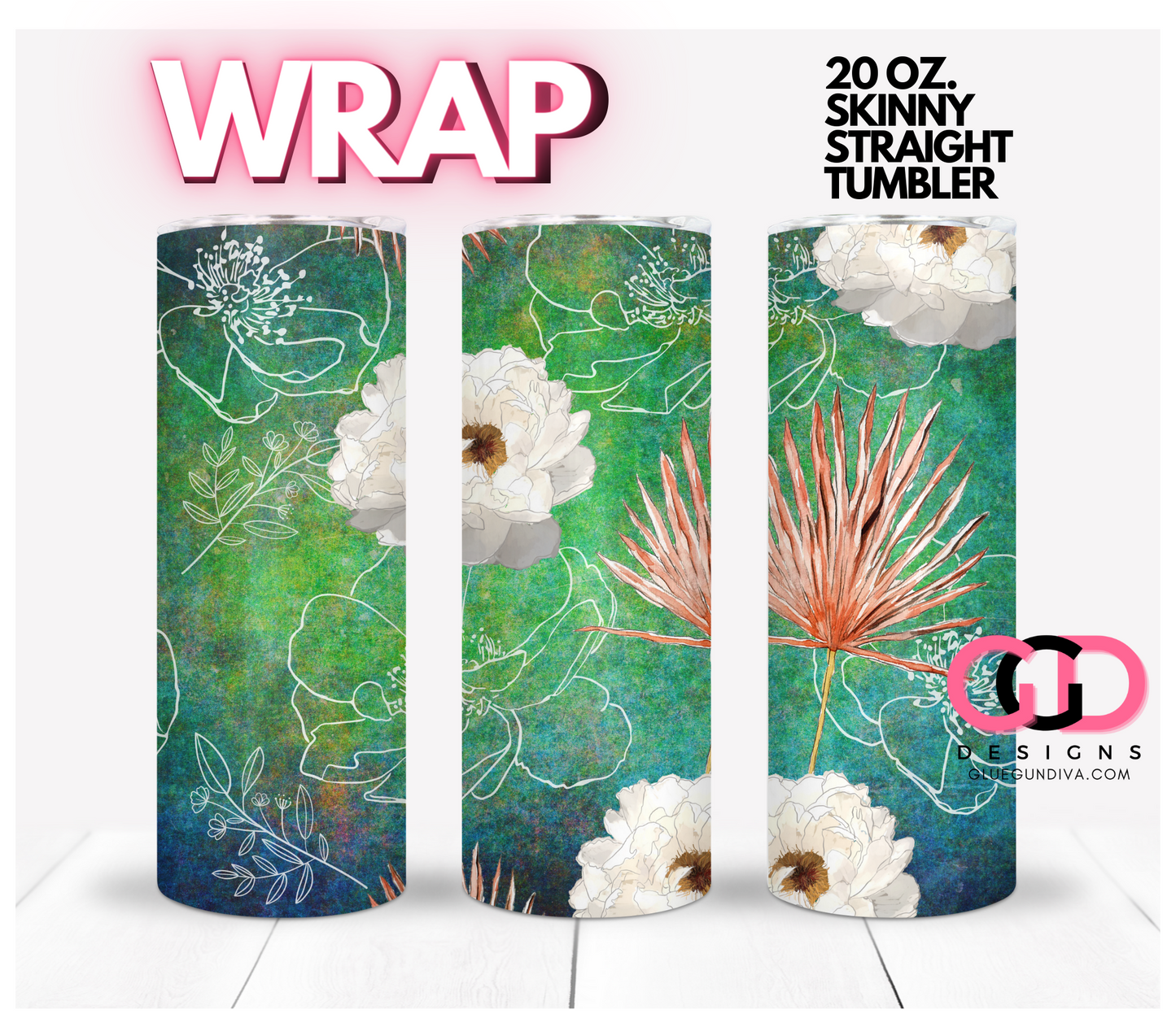 Flower Medley - Digital tumbler wrap for 20 oz skinny straight tumbler