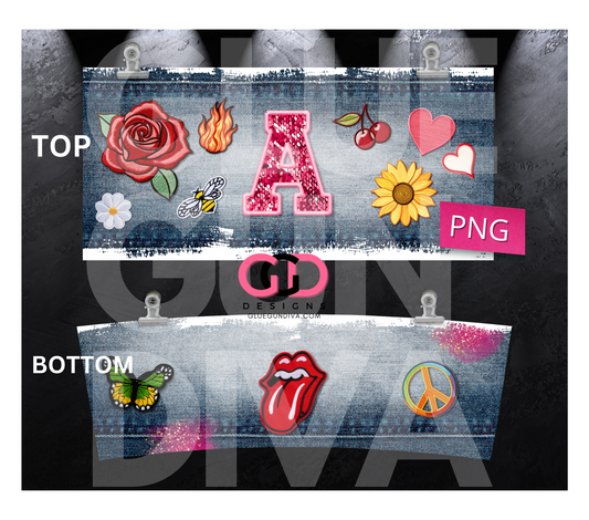 Denim Patches Letter A - Digital tumbler wrap for 40 oz tumbler