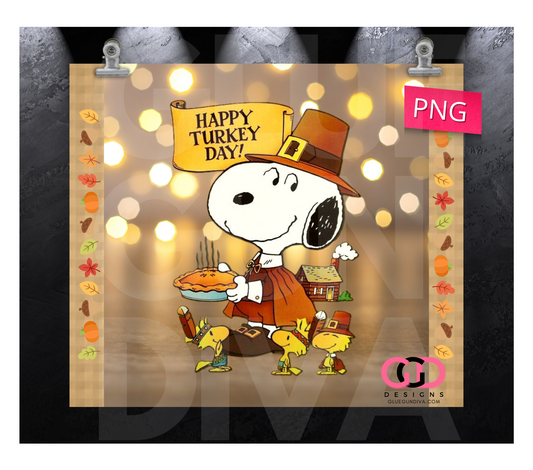 Happy Turkey Day - Digital tumbler wrap for 20 oz skinny straight tumbler