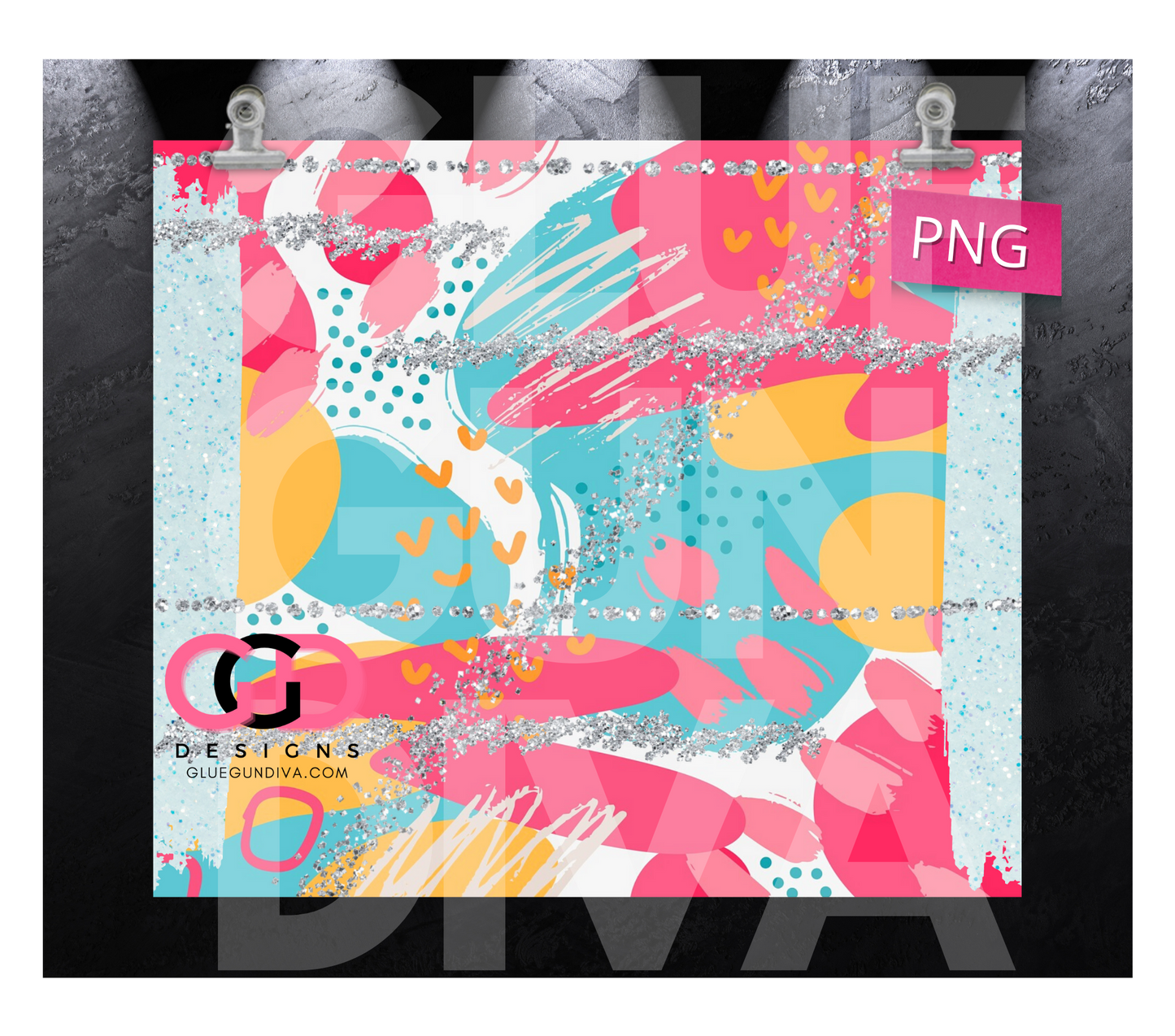 Colors and Silver Doodle- Digital tumbler wrap for 20 oz skinny straight tumbler