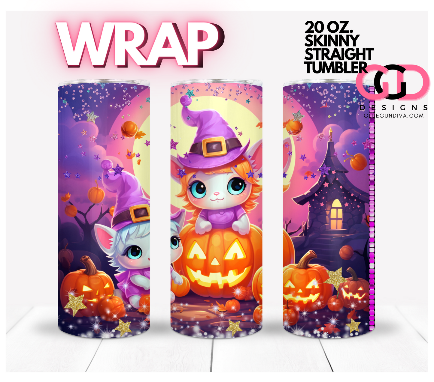 Cute Halloween Falling Stars - Digital tumbler wrap for 20 oz skinny straight tumbler