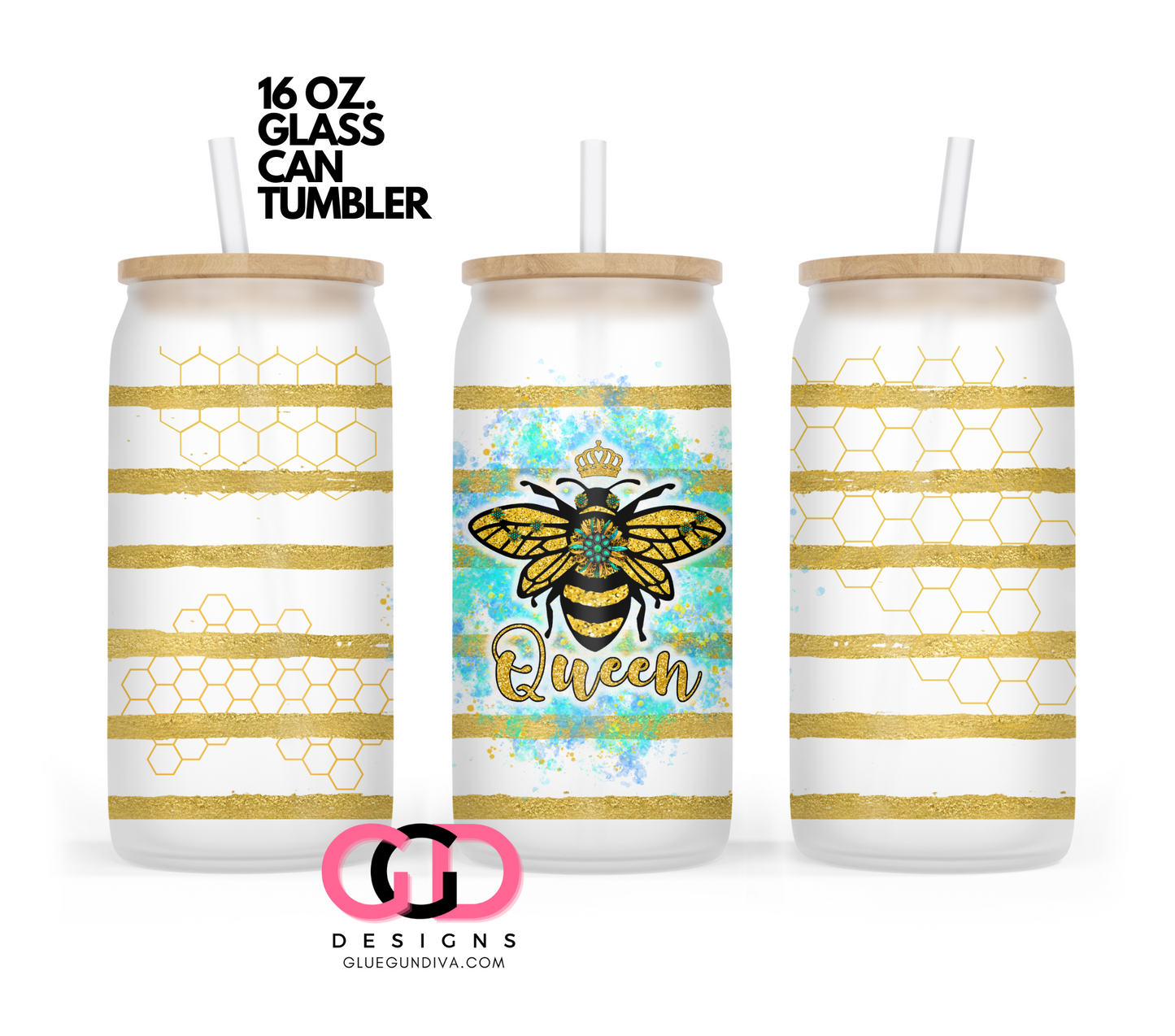 Queen Bee- Digital wrap for 16 oz glass can