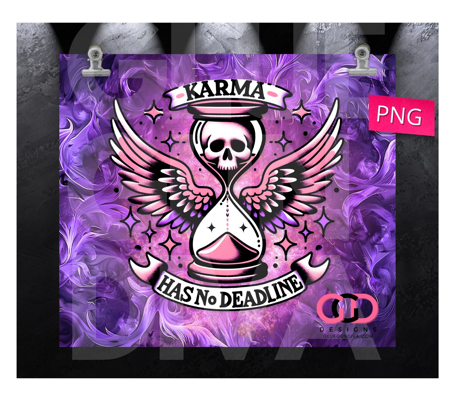 Karma Has No Deadline - Digital tumbler wrap for 20 oz skinny straight tumbler