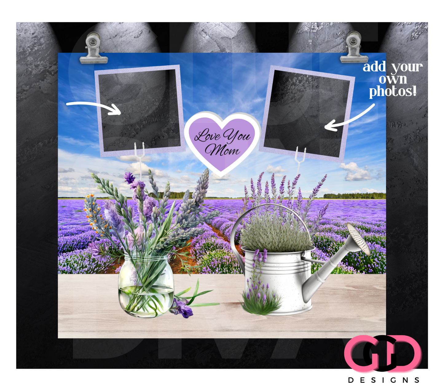 I Love You Mom Lavender - Digital tumbler wrap for 20 oz skinny straight tumbler