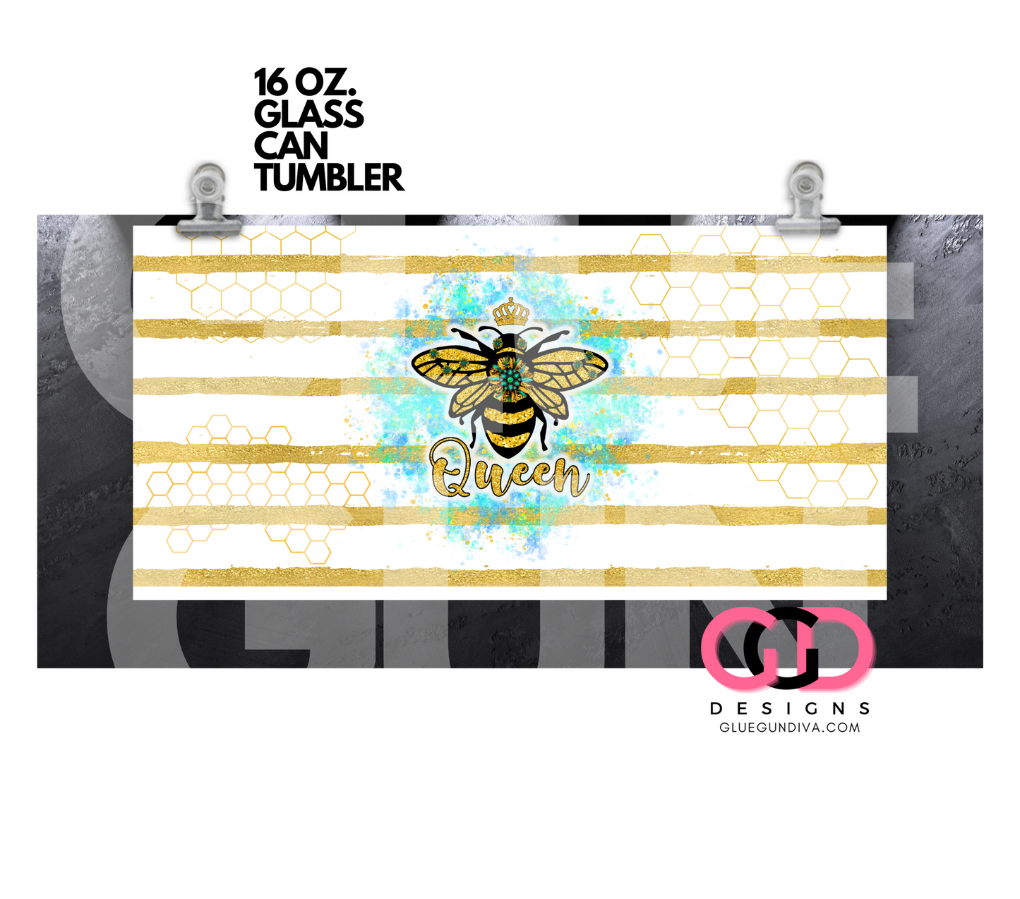 Queen Bee- Digital wrap for 16 oz glass can