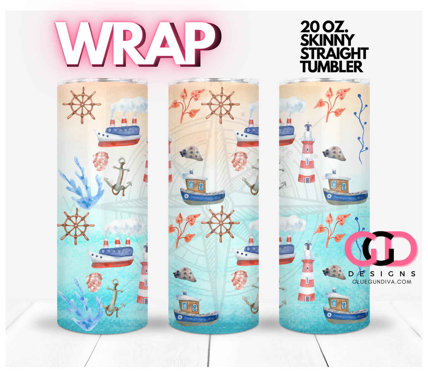 Nautical Elements - Digital tumbler wrap for 20 oz skinny straight tumbler