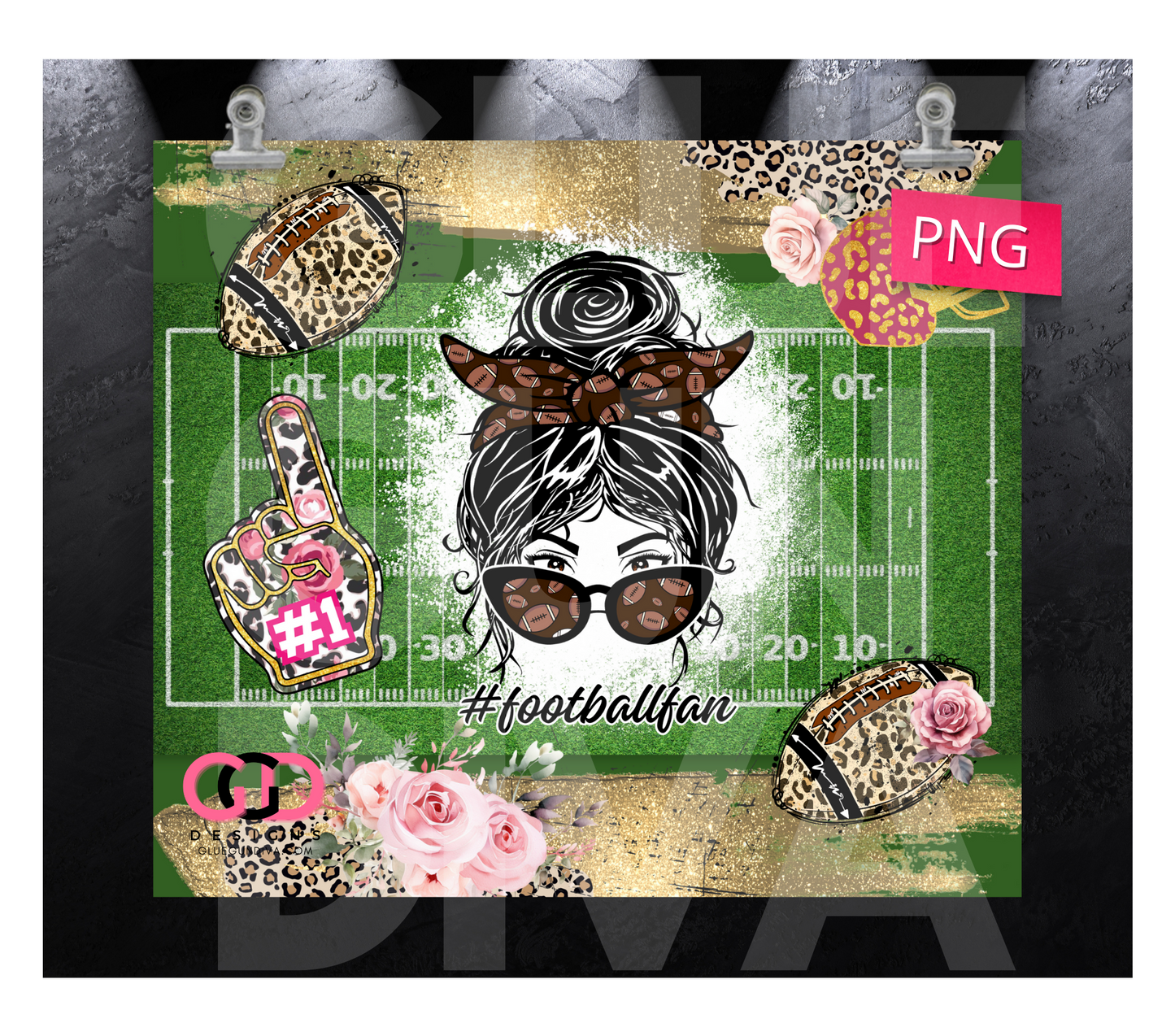 Football Fan Leopard - Digital tumbler wrap for 20 oz skinny straight tumbler