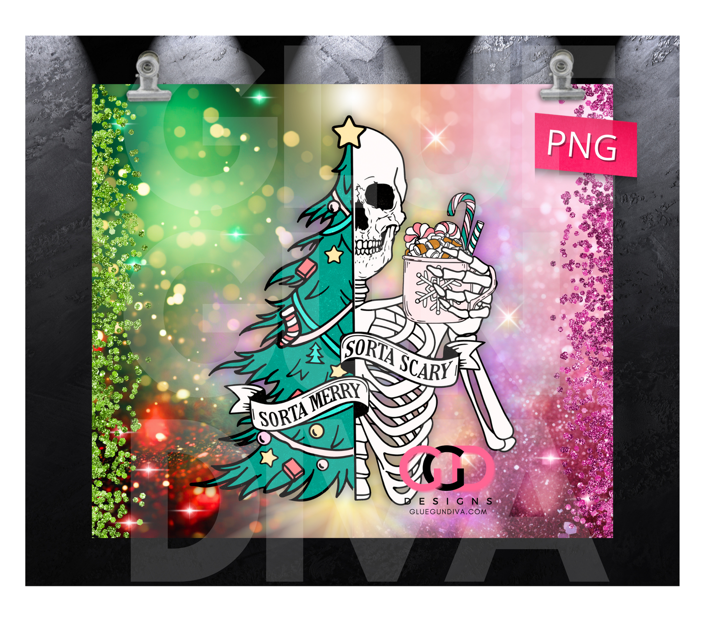 Sorta Merry Sorta Scary- Digital tumbler wrap for 20 oz skinny straight tumbler