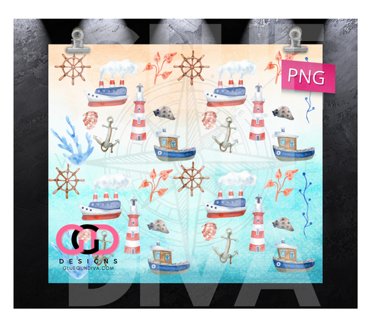 Nautical Elements - Digital tumbler wrap for 20 oz skinny straight tumbler