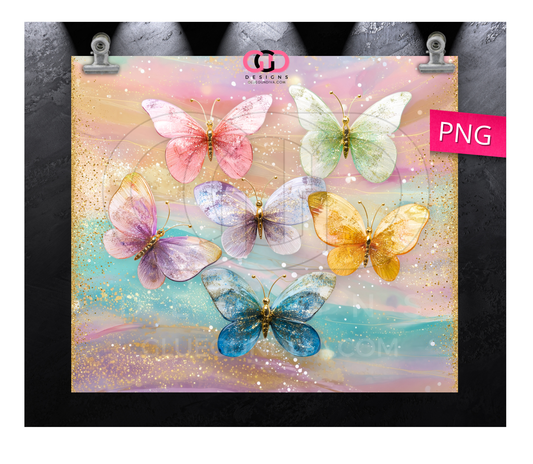 Glass Butterflies - Digital tumbler wrap for 20 oz skinny straight tumbler