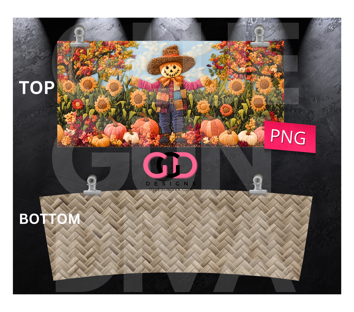 Embroidered Scarecrow - Digital tumbler wrap for 40 oz tumbler