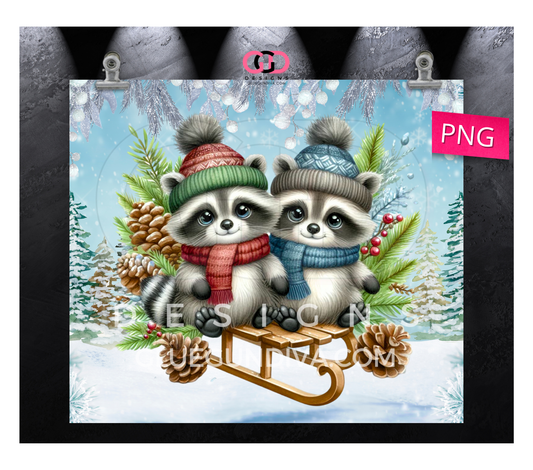Winter Sled Buddies - Digital tumbler wrap for 20 oz skinny straight tumbler
