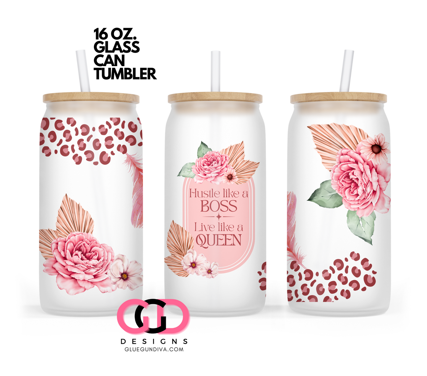 Boho Boss Queen- Digital wrap for 16 oz glass can