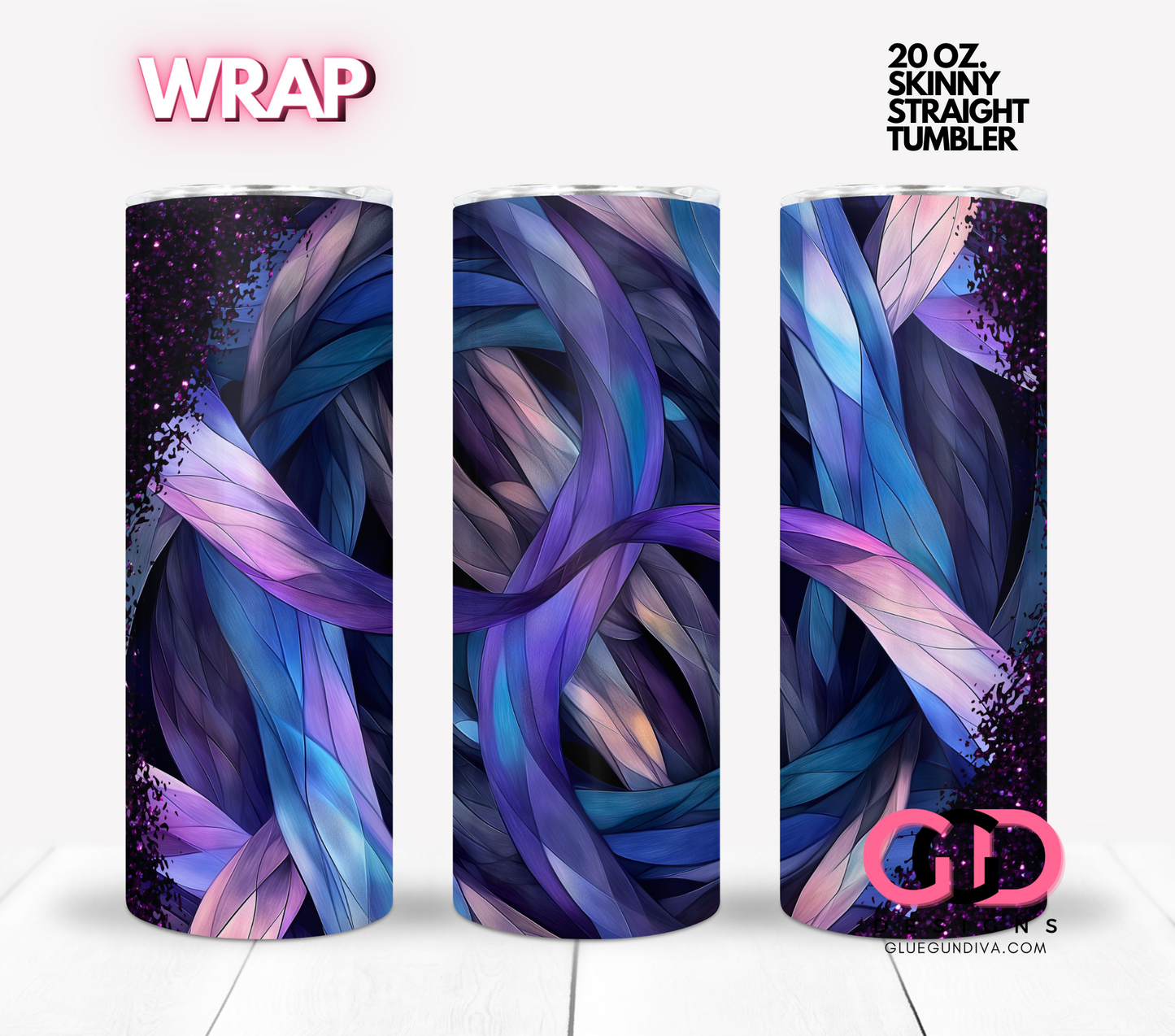 Blue Purple Geometric- Digital tumbler wrap for 20 oz skinny straight tumbler