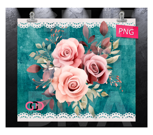 Lace and Blush Roses - Digital tumbler wrap for 20 oz skinny straight tumbler