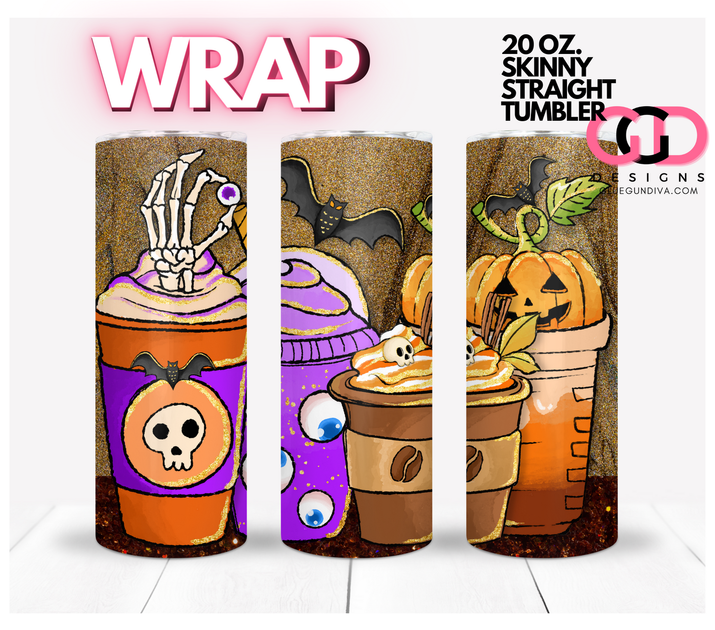 My Halloween Drinks - Digital tumbler wrap for 20 oz skinny straight tumbler