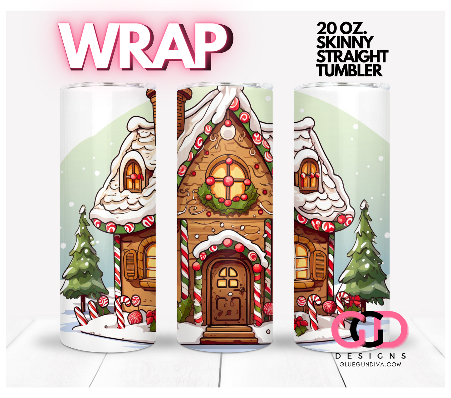 Gingerbread house- Digital tumbler wrap for 20 oz skinny straight tumbler