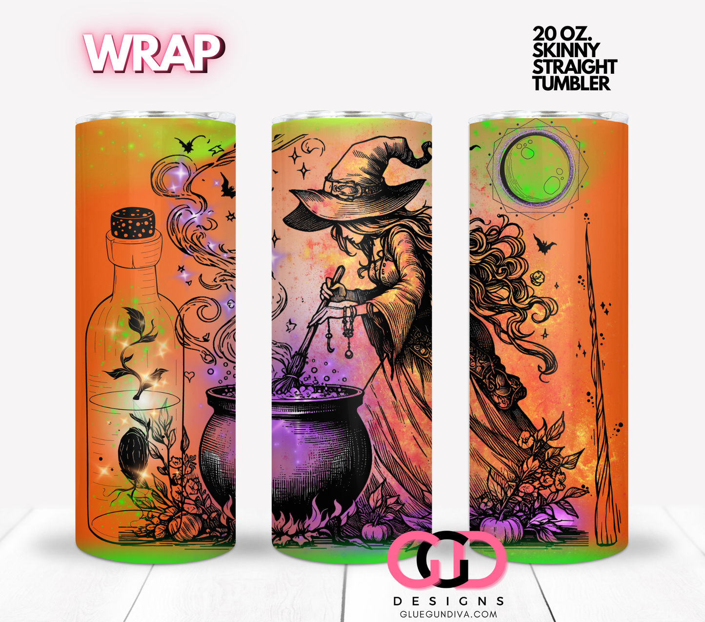 Witch Potions- Digital tumbler wrap for 20 oz skinny straight tumbler
