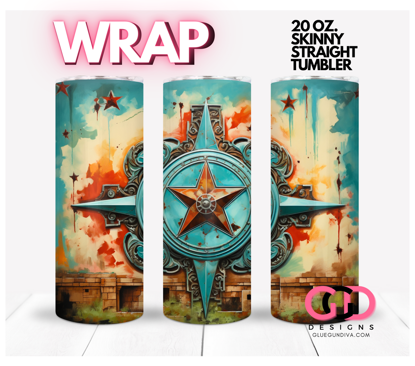 Rustic Star- Digital tumbler wrap for 20 oz skinny straight tumbler