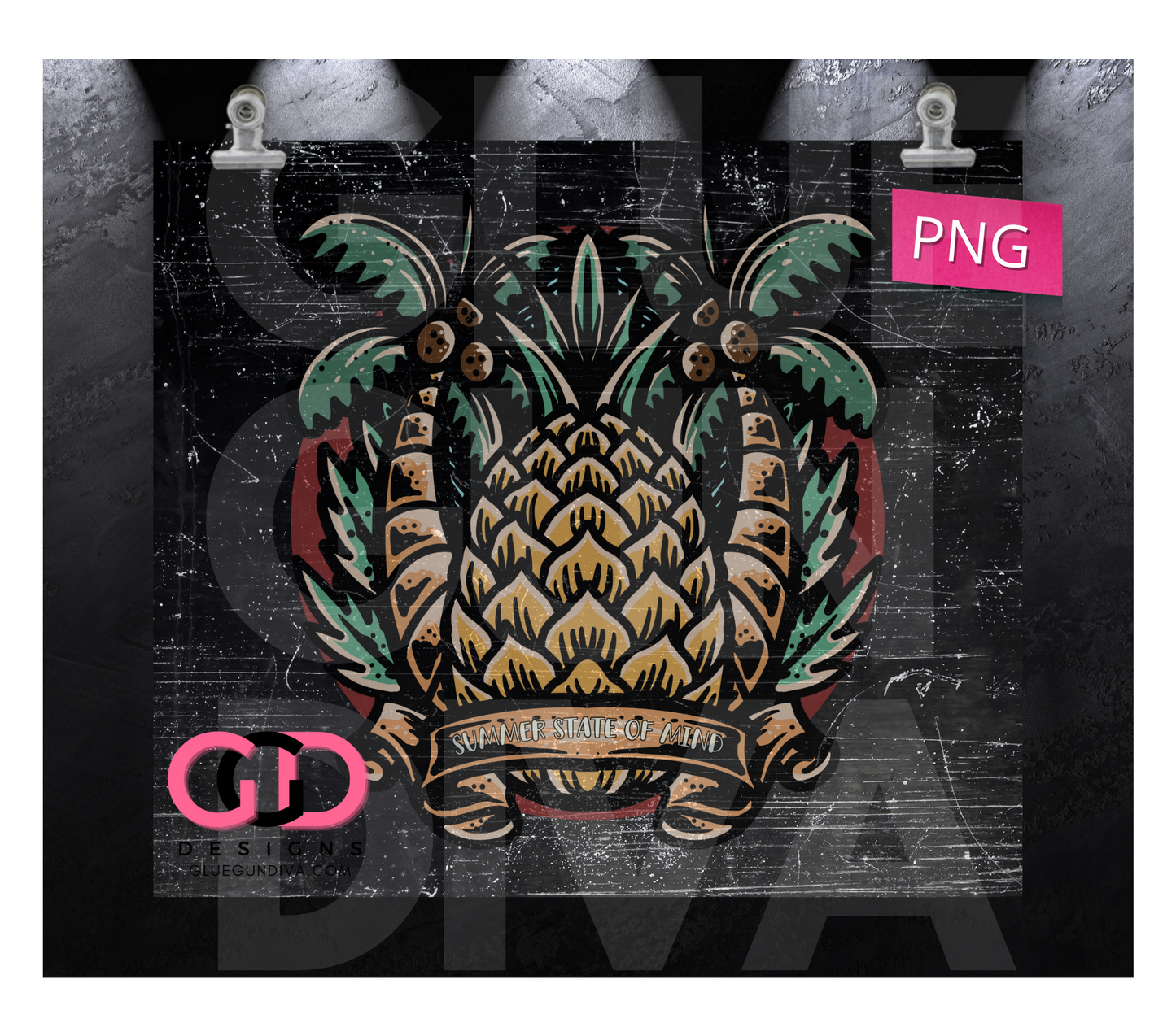 Metal summer state of mind - Digital tumbler wrap for 20 oz skinny straight tumbler