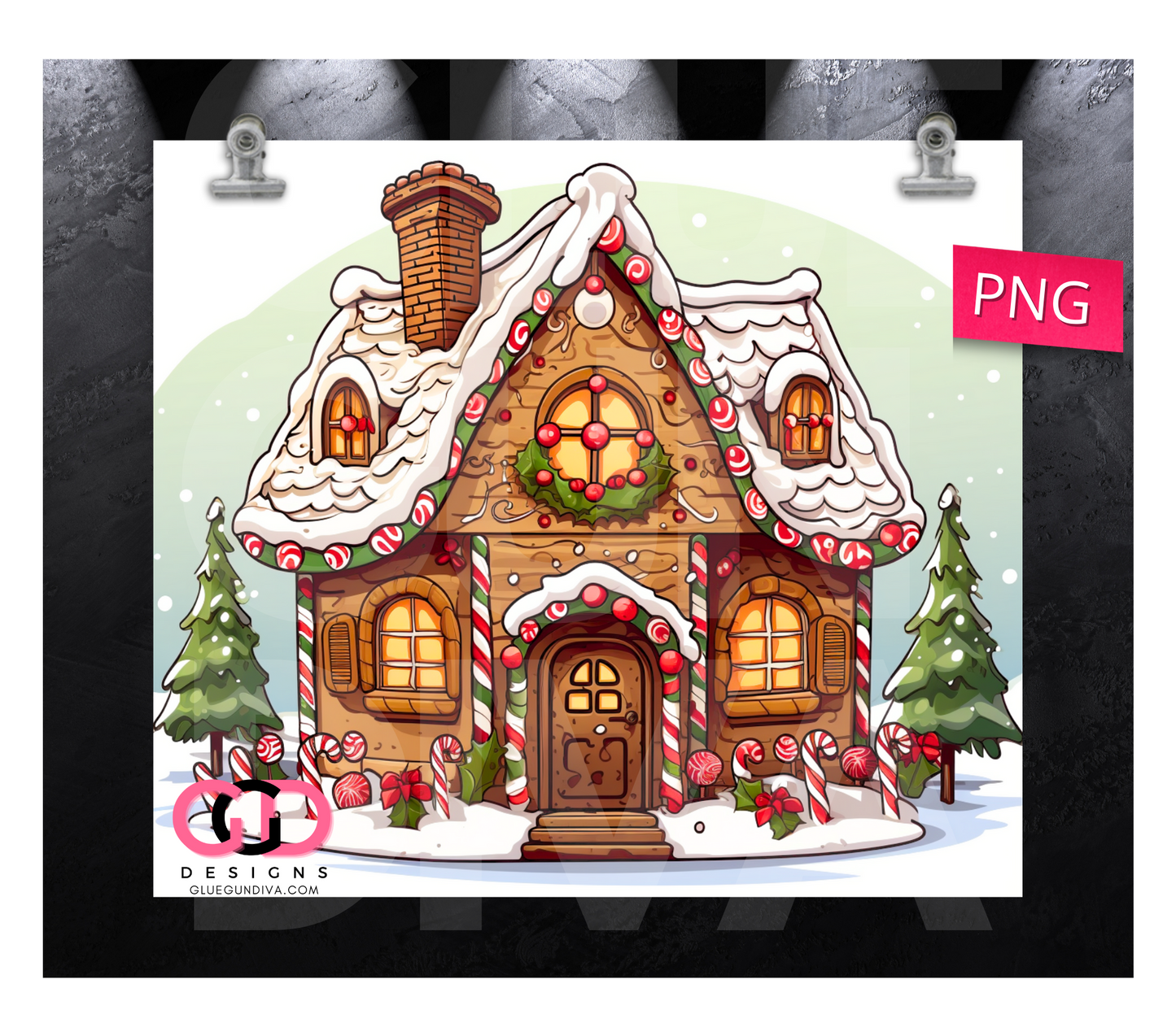 Gingerbread house- Digital tumbler wrap for 20 oz skinny straight tumbler
