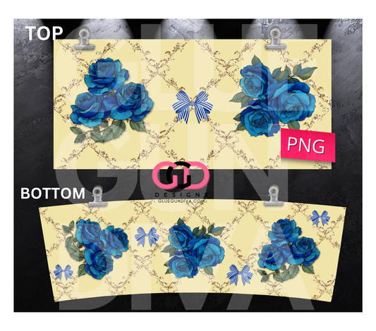 Blue Roses on Yellow - Digital tumbler wrap for 40 oz tumbler