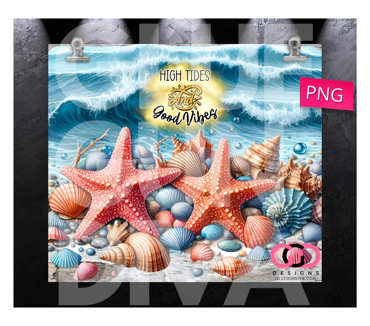 High Tides and Good Vibes - Digital tumbler wrap for 20 oz skinny straight tumbler
