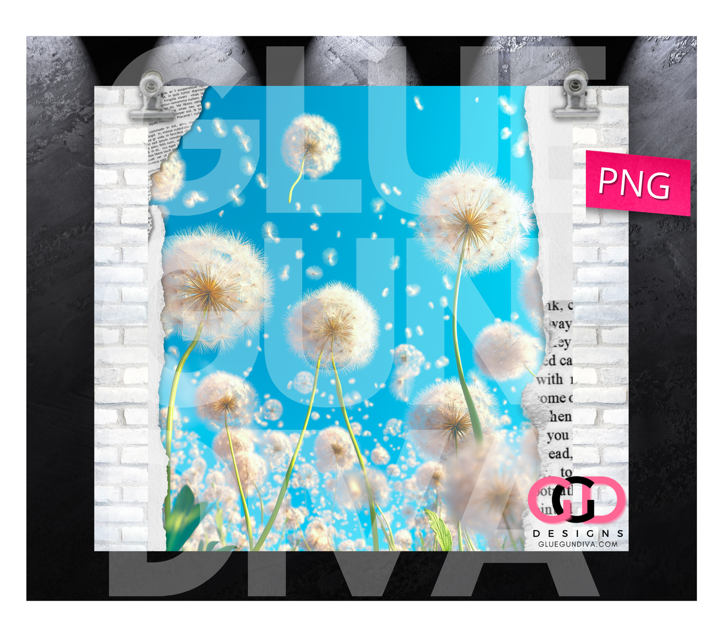 Dandelions- Digital tumbler wrap for 20 oz skinny straight tumbler