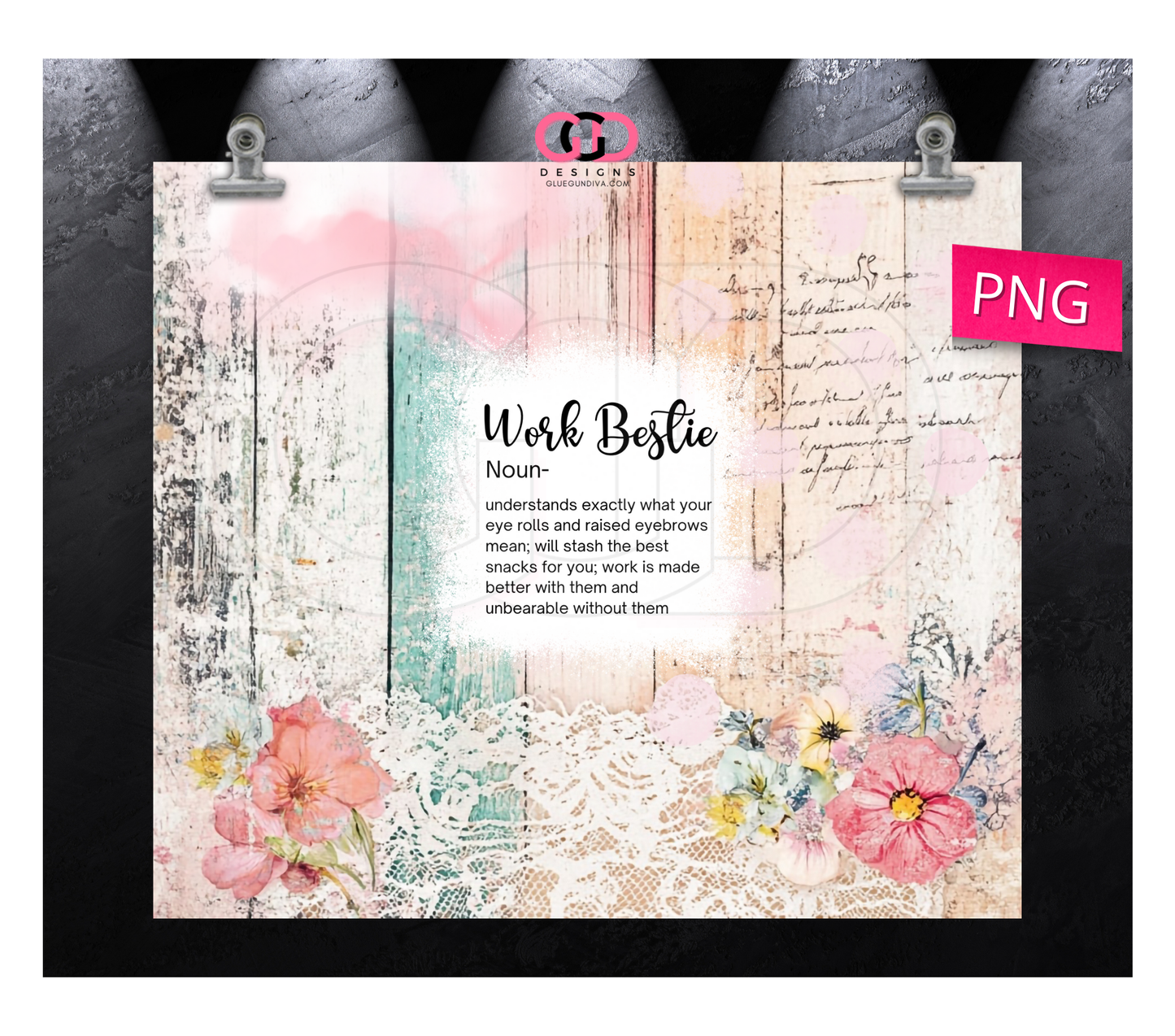 Work Bestie - Digital tumbler wrap for 20 oz skinny straight tumbler