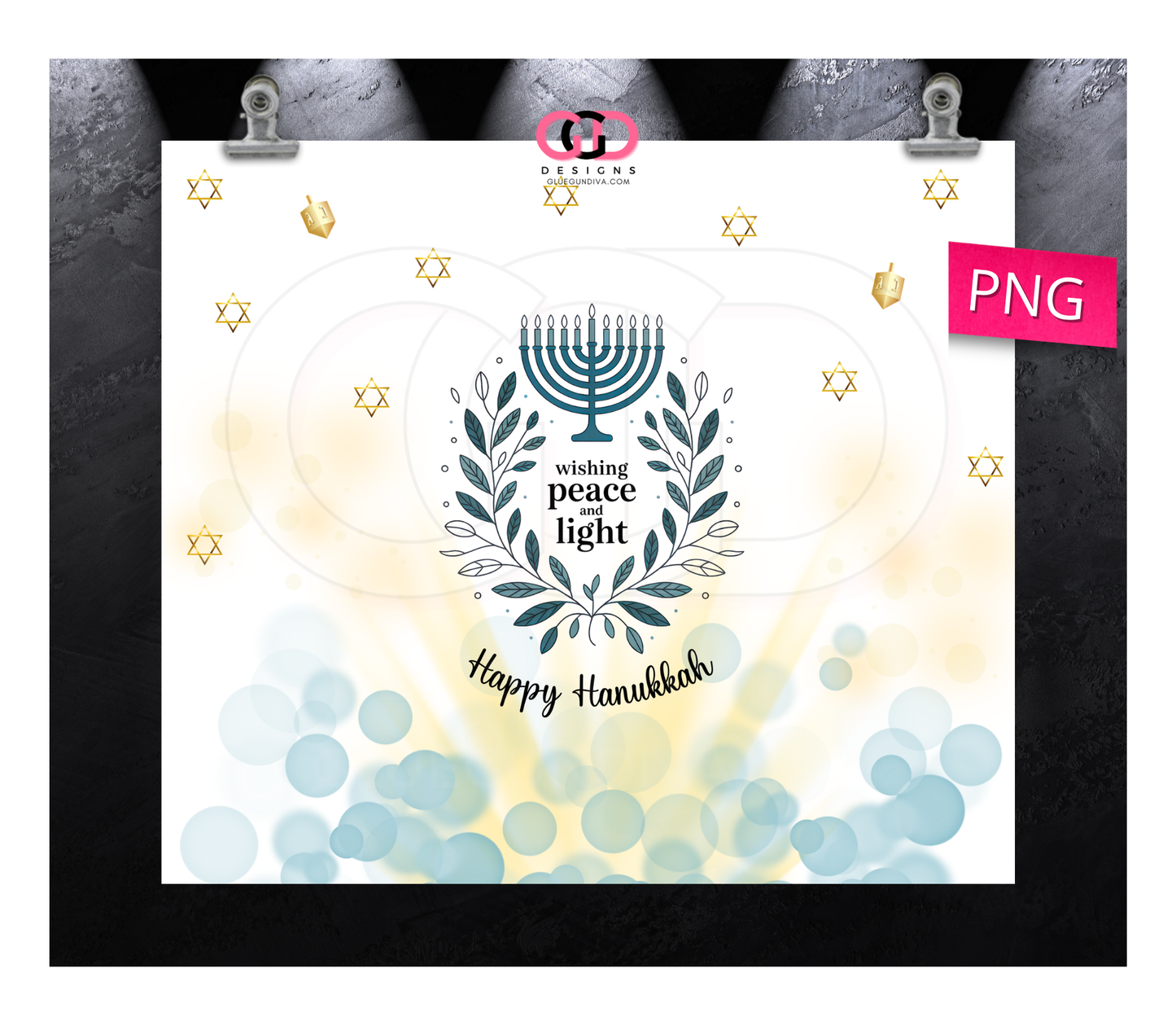 Peace Light Hanukkah - Digital tumbler wrap for 20 oz skinny straight tumbler
