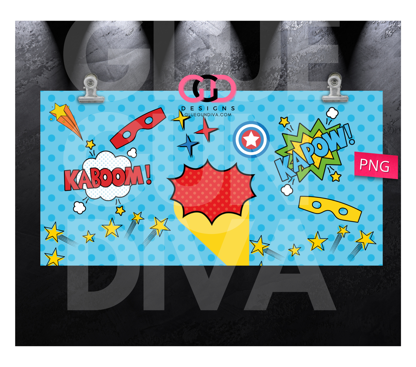 Superhero Icons - Digital Flip Top Bottle Wrap for kid's bottles 12 oz