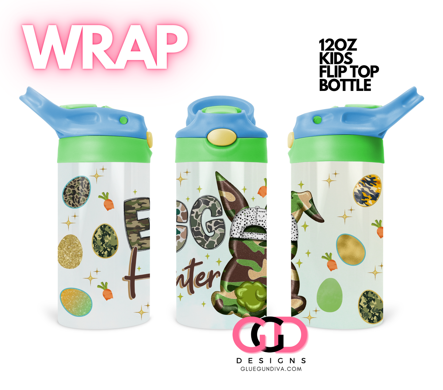 Egg Hunter - Digital Flip Top Bottle Wrap for kid's bottles 12 oz