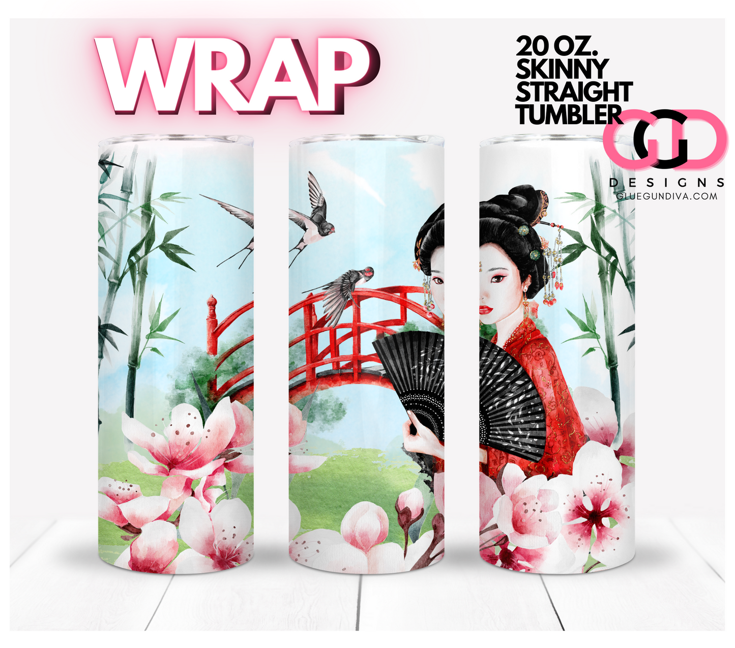 swallows on the bridge- Digital tumbler wrap for 20 oz skinny straight tumbler